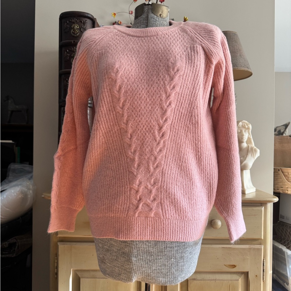 S. Christina Pink Cashmere Cable Knit Sweater